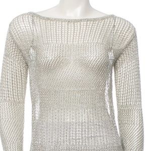 Alice + Olivia open knit silver metallic top